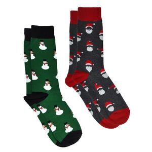 New Men's Christmas Socks Snowmen & Santa Claus Novelty Size 10-13 (2-Pair Set)